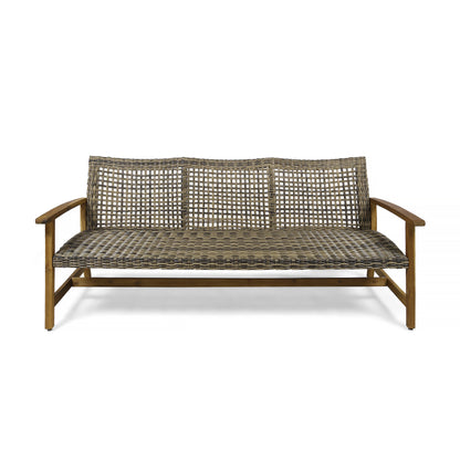Outdoor 3-Seater Sofa with Rattan Cover, Grey