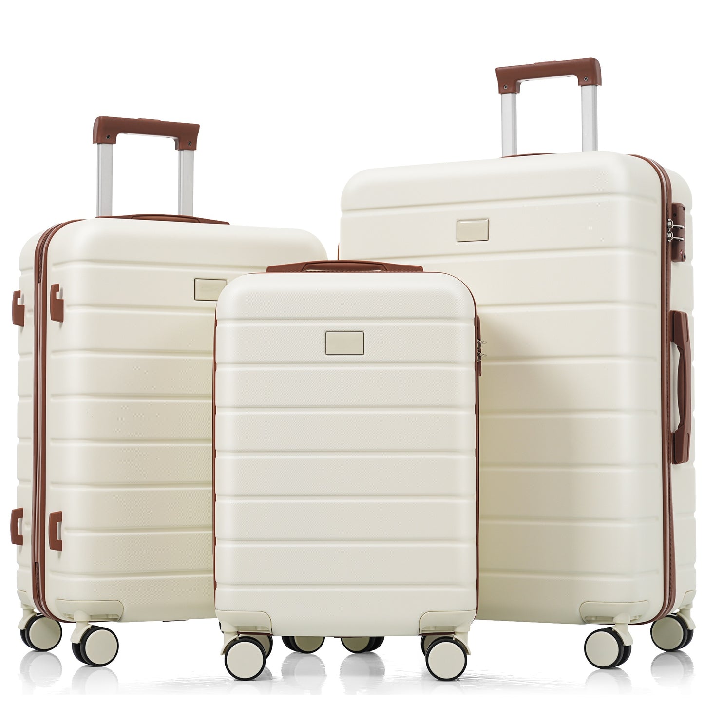 Premium ABS Travel Luggage Set , 3-Piece TSA Lock Suitcase Ensemble with 20, 24, and 28 Inch Sizes with 360° Spinner Wheels, ivory and brown