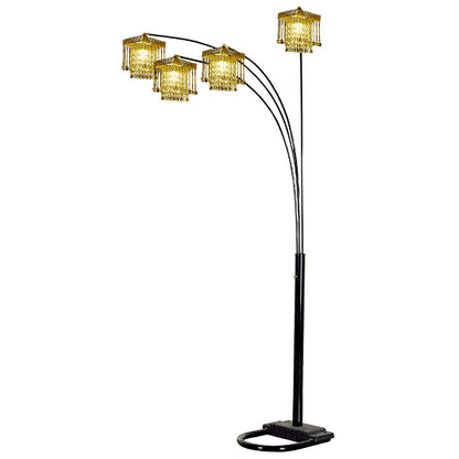84' Tall Floor Lamp w/ Black finish and 4 Arch Arms, Crystal Chandelier Design