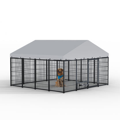 Large Dog Kennel Outdoor Pet Pens Dogs Run Enclosure Animal Hutch Metal Coop Fence with Roof Cover. 9.62'L x 9.35'W x 6.18'H.