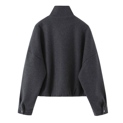 Women's Jacket Charcoal Grey Wool Blend BYMANYC ® New York SOHO HIGH COLLAR BOMBER - New Collection