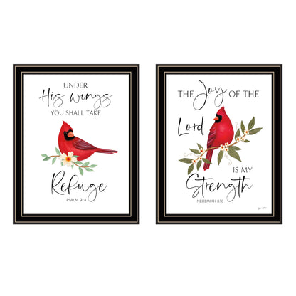 Trendy Decor 4U 2- Piece Vignette The Lord is MY Strength - Red Cardinals Black Framed Wall Art for Living Room, Bedroom Wall Art Print for Home Decor by Annie Lapoint