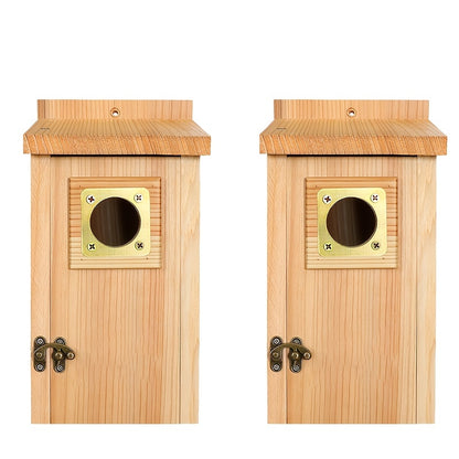 2pcs Pine Bird Houses with Copper Guard - Outdoor Finch, Swallow, Wren & Chickadee Nesting Boxes, Easy Assembly, Durable Wooden Design for Attracting Small Birds, Birdhouses for Outside