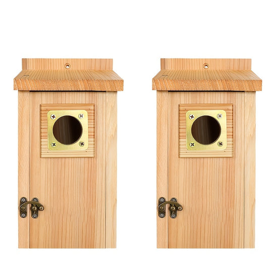 2pcs Pine Bird Houses with Copper Guard - Outdoor Finch, Swallow, Wren & Chickadee Nesting Boxes, Easy Assembly, Durable Wooden Design for Attracting Small Birds, Birdhouses for Outside