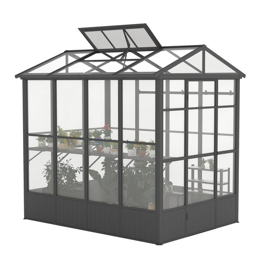 6.5x8FT Greenhouse, Polycarbonate Green House with Fully Auto Temperature Control Vent, Outdoor Full Aluminum Heavy Duty Greenhouse with Extra 7.8FT Walk-in Height for Garden Backyard, Dark Grey
