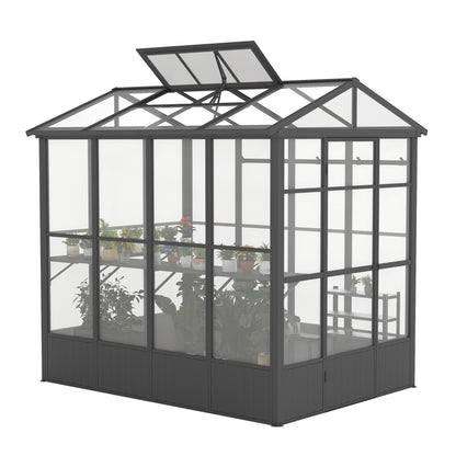6.5x8FT Greenhouse, Polycarbonate Green House with Fully Auto Temperature Control Vent, Outdoor Full Aluminum Heavy Duty Greenhouse with Extra 7.8FT Walk-in Height for Garden Backyard, Dark Grey