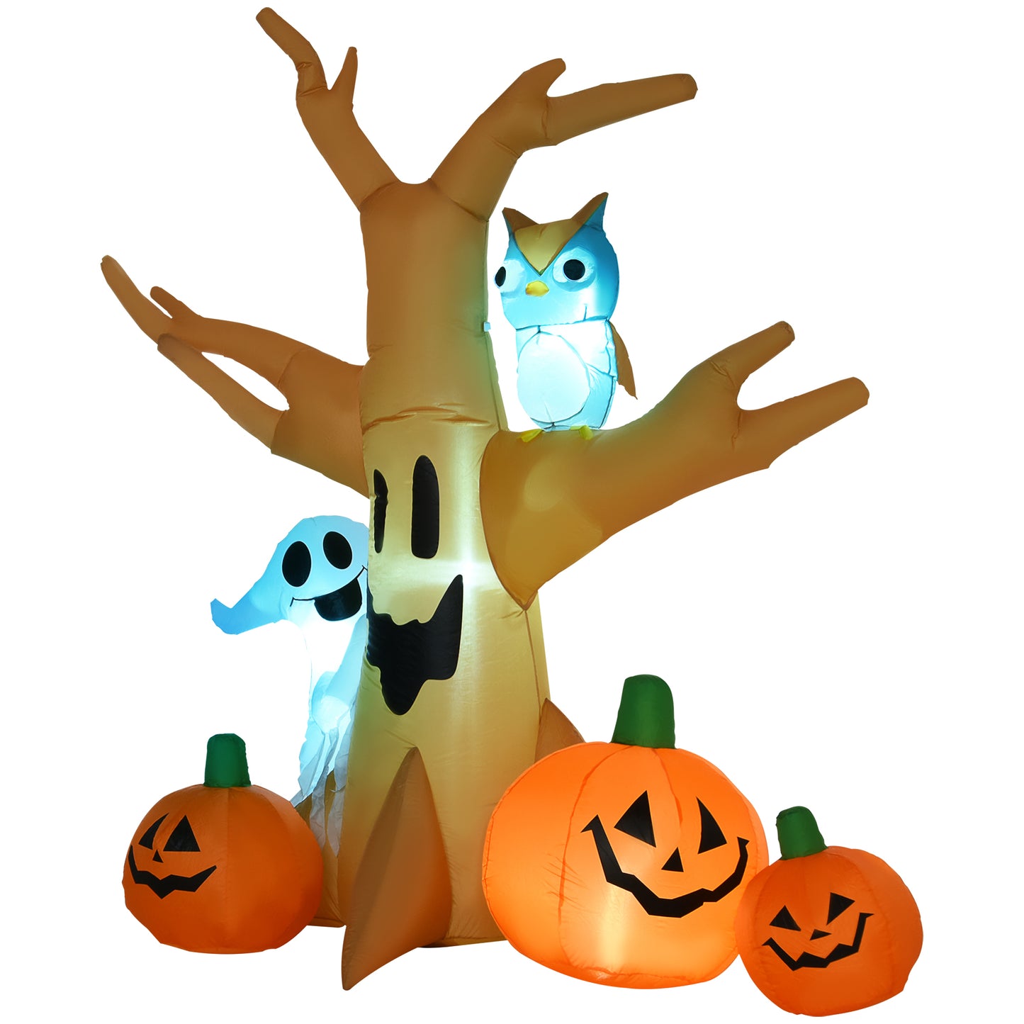 HOMCOM 7.5' Tall Lighted Halloween Inflatables Outdoor Decorations Haunted Tree With Owl, Ghost, Pumpkins, Blow Up LED Yard Decor for Garden, Lawn, Party, Holiday, Waterproof