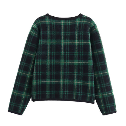 Women's Green Plaid Double-Breasted Knit Jacket BYMANYC ® New York CONTEMPORARY VIBRANT MODERN FASHION - New Collection