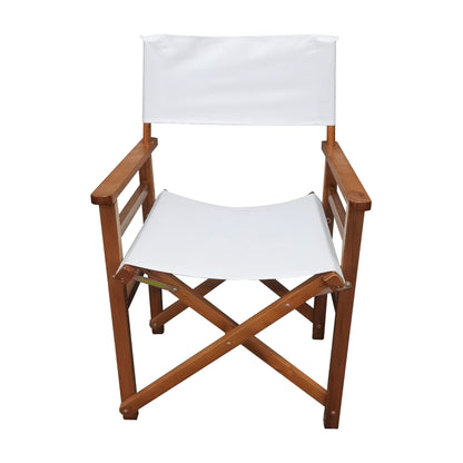 Classic Style Wooden Director Chair Set with Canvas Folding Seat in White