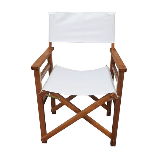 Classic Style Wooden Director Chair Set with Canvas Folding Seat in White