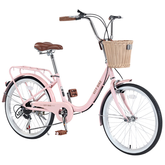 7 Speed City  Bike With  Basket , Steel Frame,Multiple Colors 22 Inch Girls Bicycle
