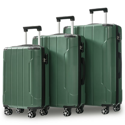 Luggage Sets 3 Piece, Hard shell ABS Lightweight Durable Suitcases with Double Spinner Wheels 20/24/28 Inch (Green)