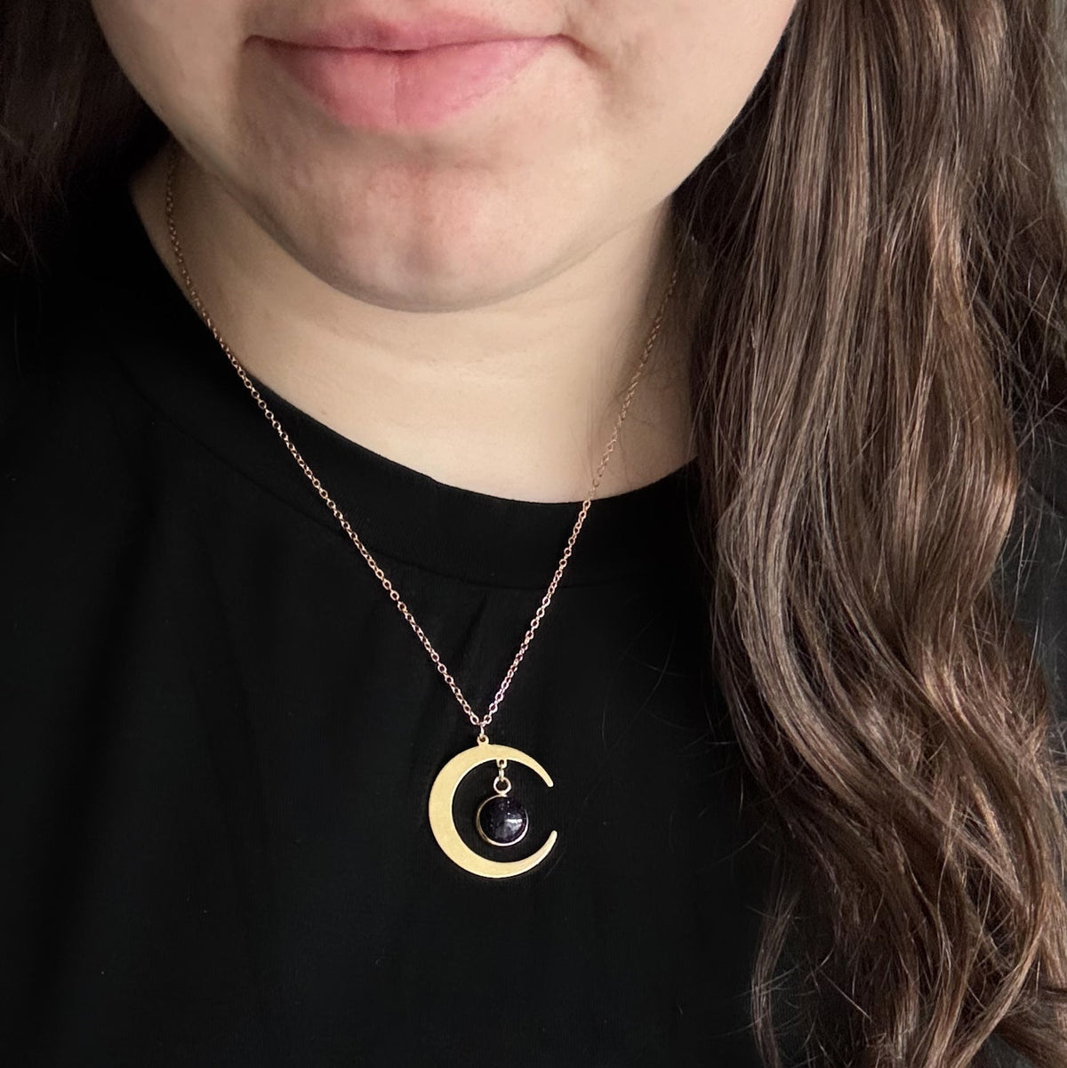 Starlit Crescent Necklace With Blue Sandstone