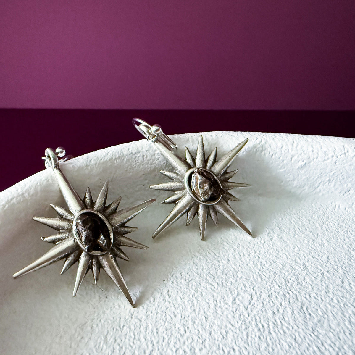 Supernova Starburst Dangle Earrings With Authentic Meteorite