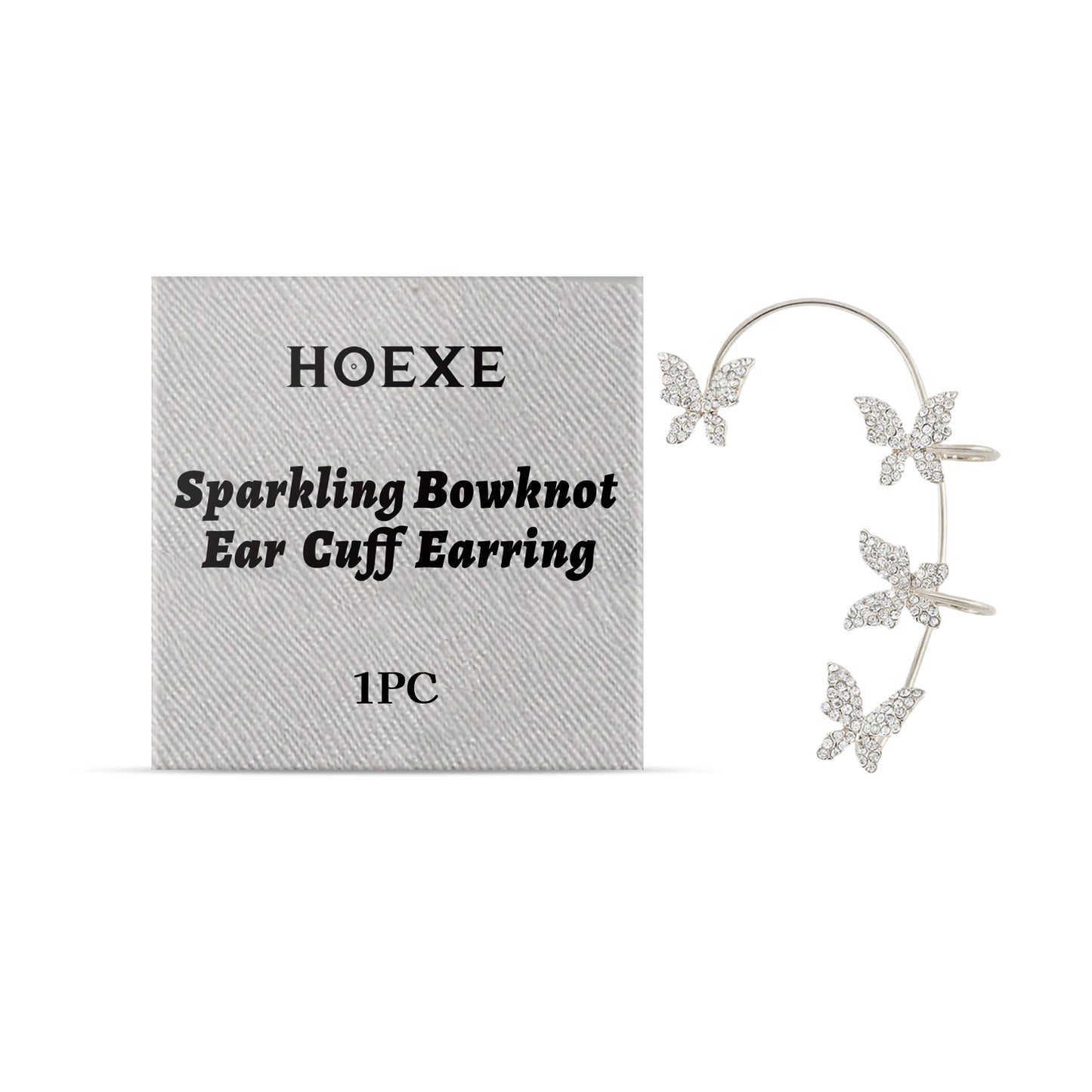 Hoexe Shiny Bow Ear Clip Diamond-Encrusting Butterfly Niche Ear Clip Fashion Everything Temperament No Piercing Ear Clip