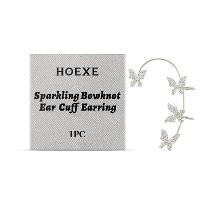 Hoexe Shiny Bow Ear Clip Diamond-Encrusting Butterfly Niche Ear Clip Fashion Everything Temperament No Piercing Ear Clip