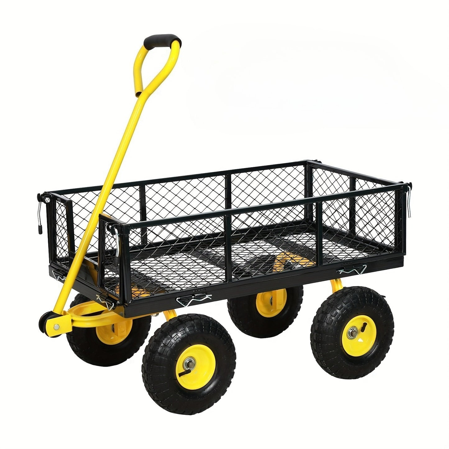Heavy Duty Steel Garden Cart - 900 lbs Capacity, Removable Mesh Sides Convert to Flatbed, Utility Metal Wagon with 180° Rotating Handle & 10' Tires - Ideal for Garden, Farm, Yard Work