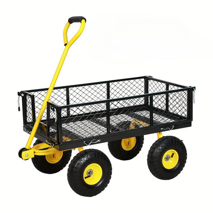 Heavy Duty Steel Garden Cart - 900 lbs Capacity, Removable Mesh Sides Convert to Flatbed, Utility Metal Wagon with 180° Rotating Handle & 10' Tires - Ideal for Garden, Farm, Yard Work