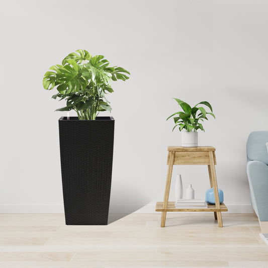30 in Tall Large Flower Pots Planter with Self-Watering Drainage Holes&Inner Trays Indoor Outdoor Plant Pot with Drain Holes, Water Level Monitor,Inner Bucket for Garden, Patio, Porch, Backyard, Black