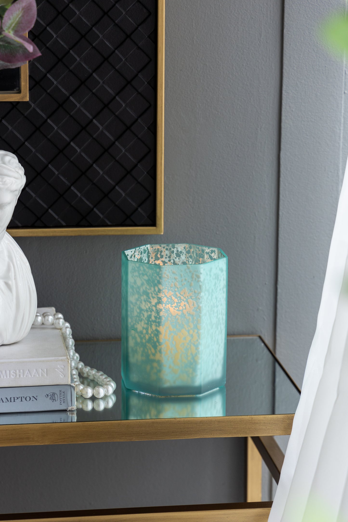 5.1x5.1x5.9' Aqua Blue Frosted Mercury Glass Octagonal Candle Holder,4 Pack