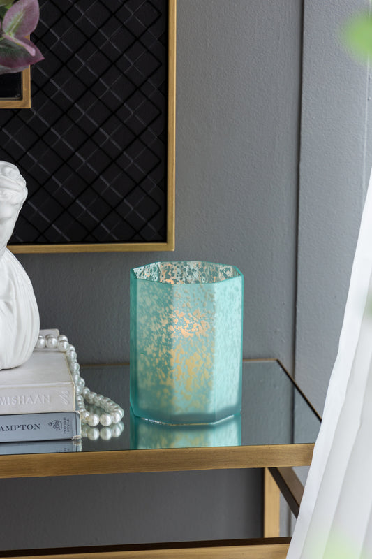5.1x5.1x5.9' Aqua Blue Frosted Mercury Glass Octagonal Candle Holder,4 Pack