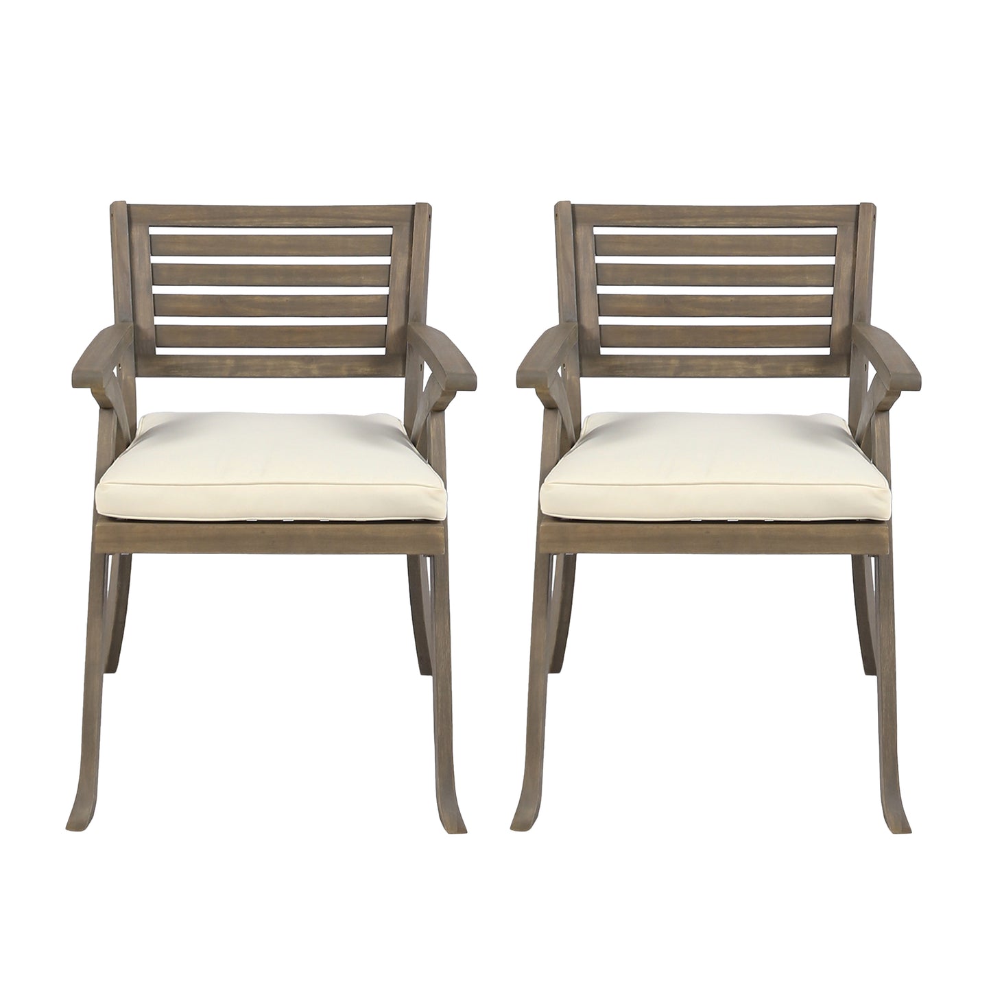 Helen Outdoor Acacia Wood Dining Chair, Set of 2,Gray and Creme
