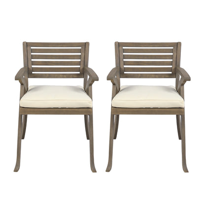 Helen Outdoor Acacia Wood Dining Chair, Set of 2,Gray and Creme