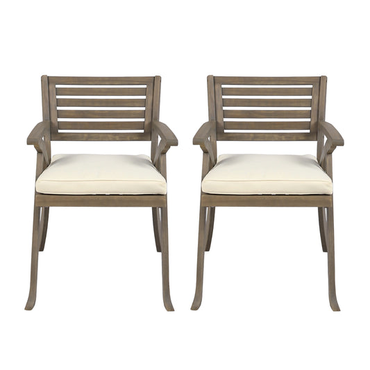 Helen Outdoor Acacia Wood Dining Chair, Set of 2,Gray and Creme