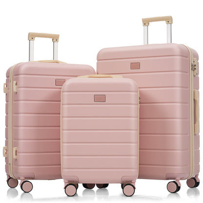 Premium ABS Travel Luggage Set , 3-Piece TSA Lock Suitcase Ensemble with 20, 24, and 28 Inch Sizes with 360° Spinner Wheels, pink