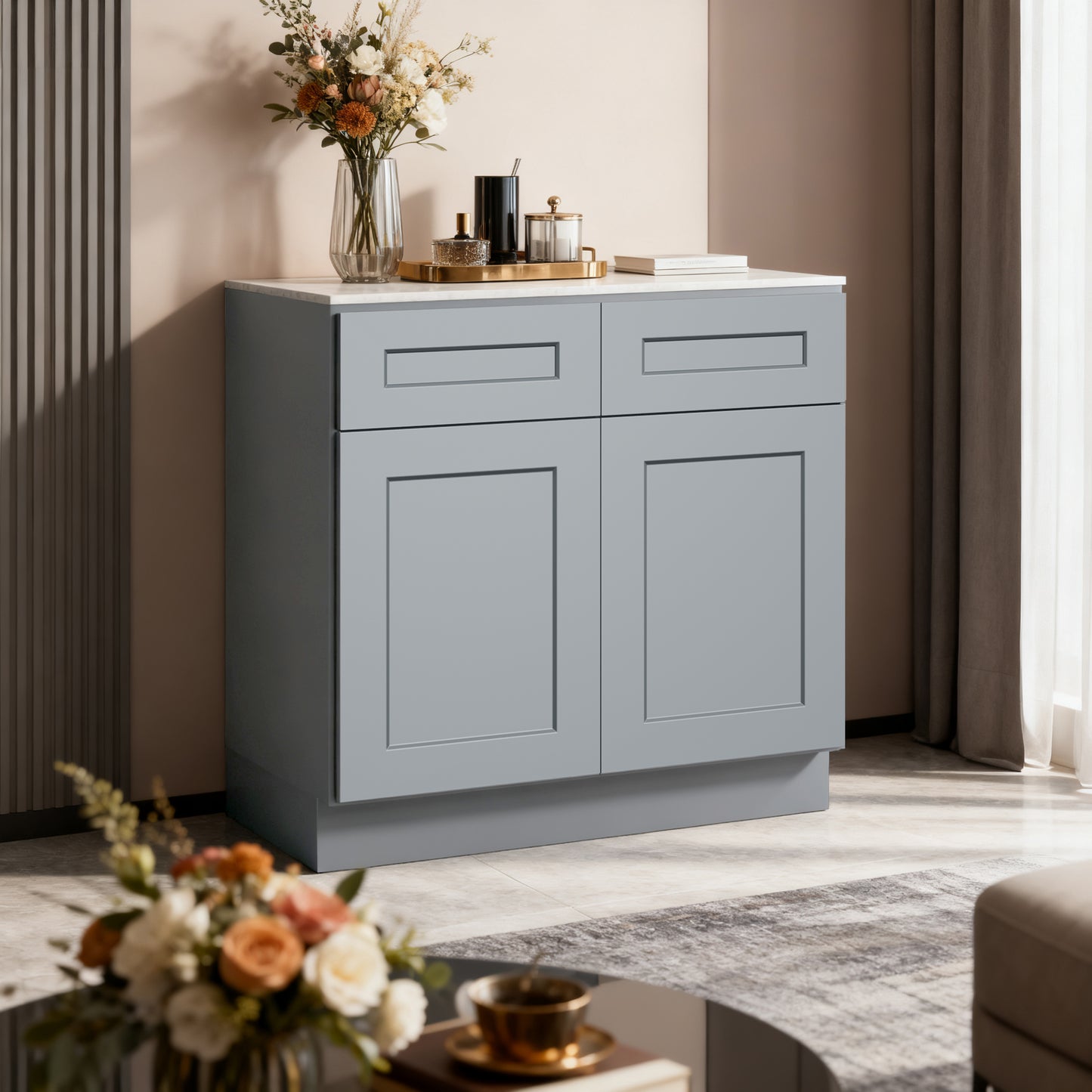 Dark Gray Shaker Solid Wood Double Doors Base Cabinet,for Kitchen, Laundry,and Bathroom Storage Adjustable Shelves Ready to Assemble (36' Wx34.5 Hx24 D)