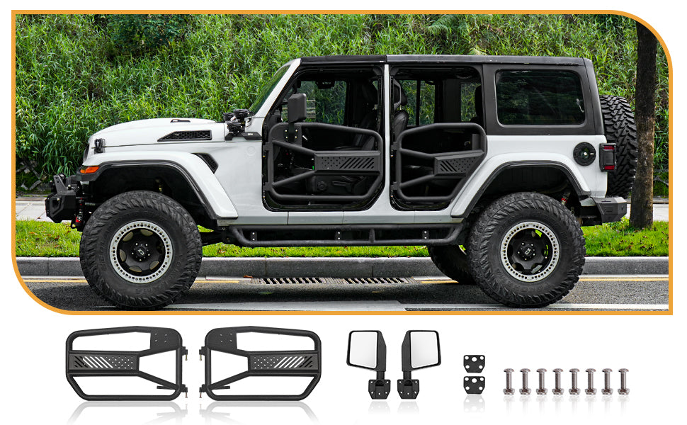 Tube Doors Tubular Half Doors with Side View Mirror Compatible with 2018-2024 Jeep Wrangler JL 2 Doors Front Door Safari Tubular Doors Off Road Summer Trail Adventu
