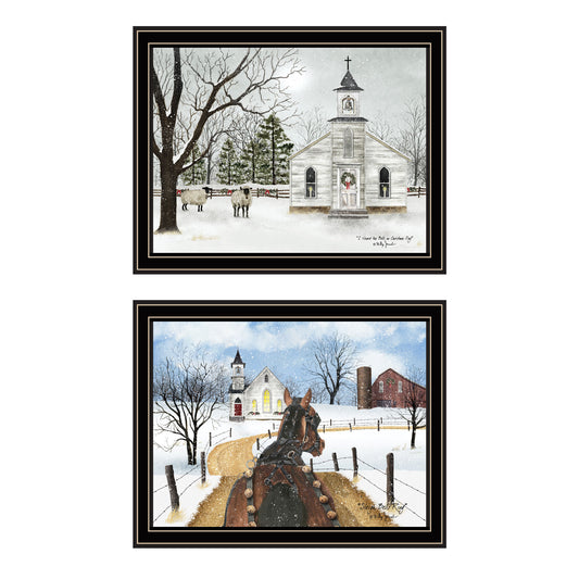Trendy Decor 4U 2- Piece Vignette Sleigh Bells Ring Black Framed Wall Art for Living Room, Bedroom Wall Art Print for Home Decor by Billy Jacobs