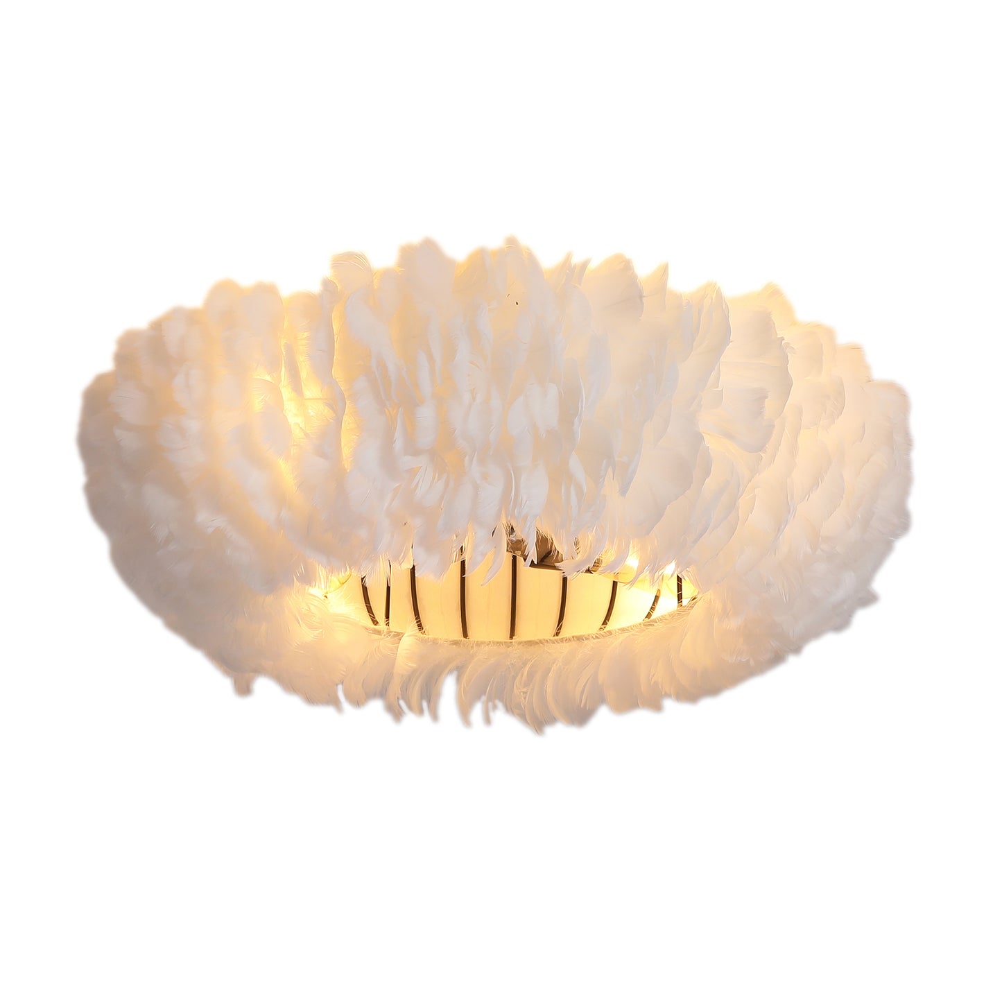 20'  Feather-Dressed Caged Ceiling Fans with  Remote,  Flush Mount Ceiling Fan with Light,  Chandelier Fan 6 Speed DC Motor Reversible Ceiling Fan For  Living Room Bedroom.--NOT INCLUDED BULBS