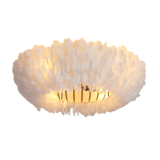 20'  Feather-Dressed Caged Ceiling Fans with  Remote,  Flush Mount Ceiling Fan with Light,  Chandelier Fan 6 Speed DC Motor Reversible Ceiling Fan For  Living Room Bedroom.--NOT INCLUDED BULBS