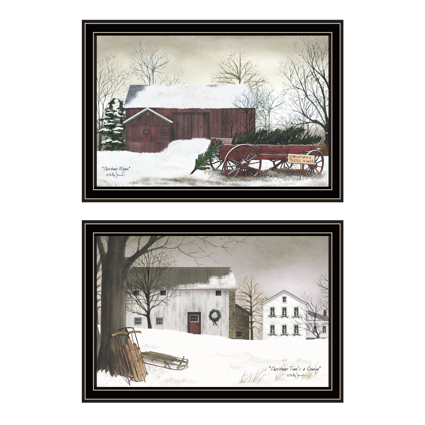 Trendy Decor 4U 2- Piece Vignette Christmas Time with Family Black Framed Wall Art for Living Room, Bedroom Wall Art Print for Home Decor by Billy Jacobs