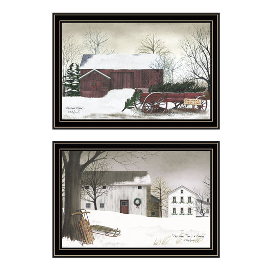 Trendy Decor 4U 2- Piece Vignette Christmas Time with Family Black Framed Wall Art for Living Room, Bedroom Wall Art Print for Home Decor by Billy Jacobs