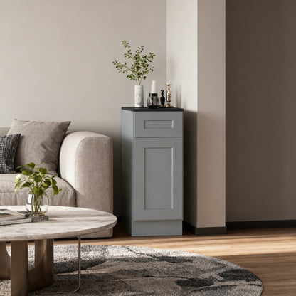 Dark Gray Shaker Solid Wood Single Door Base Cabinet,for Kitchen, Laundry,and Bathroom Storage Adjustable Shelves Ready to Assemble (15' Wx34.5 Hx24 D)