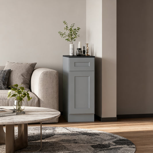 Dark Gray Shaker Solid Wood Single Door Base Cabinet,for Kitchen, Laundry,and Bathroom Storage Adjustable Shelves Ready to Assemble (15' Wx34.5 Hx24 D)