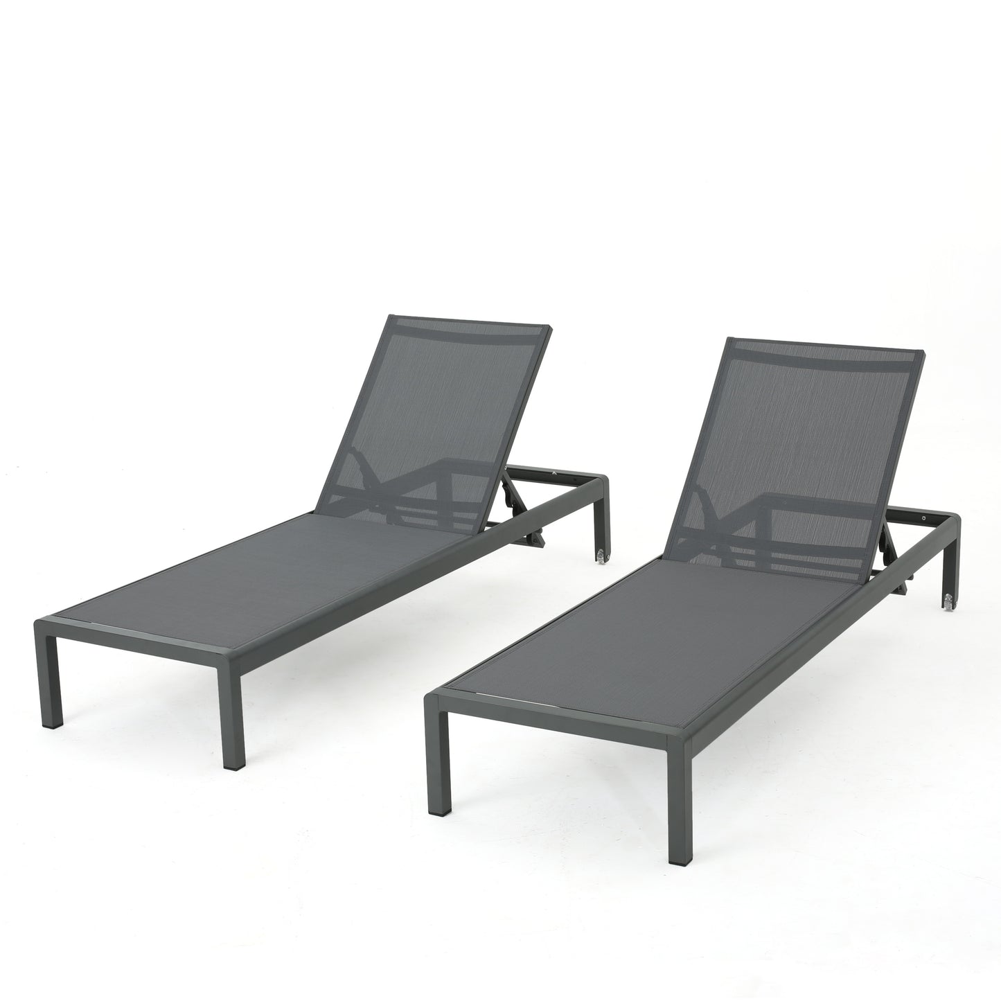 Outdoor Chaise Lounge Chair Set of 2, Aluminum Adjustable Outside Chair for Pool Patio Beach Yard, All Weather Use UV Resistant 400lbs Weight Capacity, Grey
