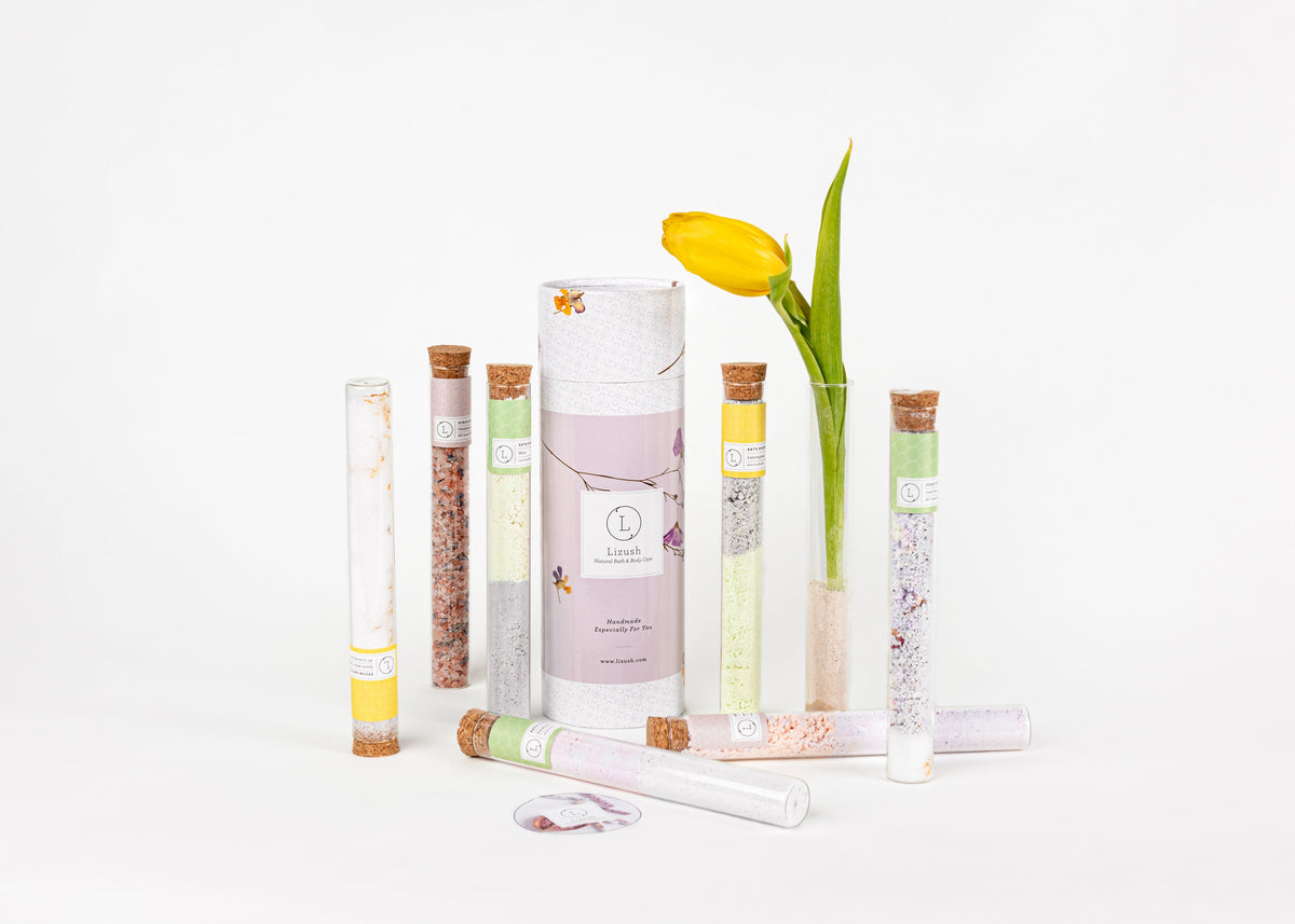 Natural Bath Gift Set – 7 Glass Tubes of Bath Salts