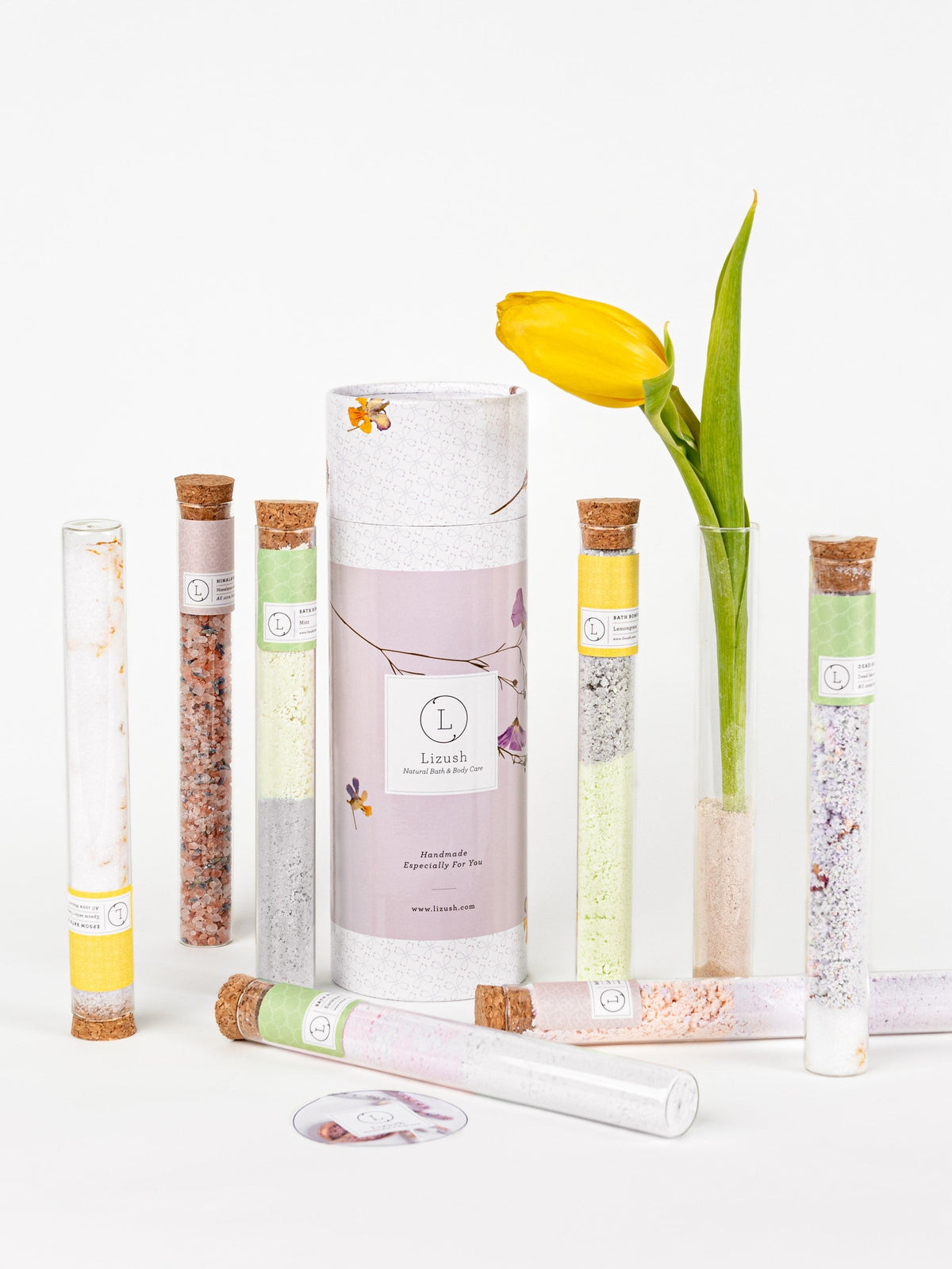 Natural Bath Gift Set – 7 Glass Tubes of Bath Salts