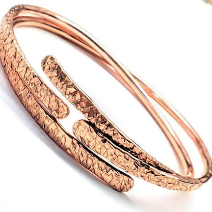 Unisex 8 Gauge Adjustable Hammered Copper Overlap Bangle