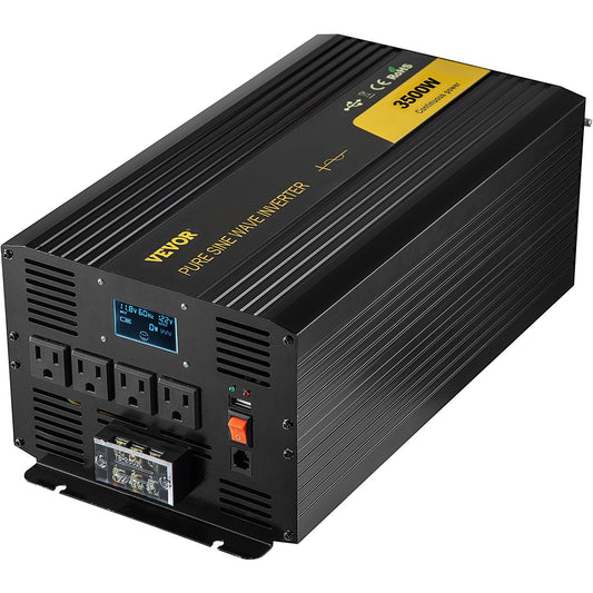 Pure Sine Wave Inverter 3500 Watt Power Inverter, DC 12V to AC 120V Car Inverter, with USB Port LCD Display Remote Controller and AC Outlets (GFCI), for RV Truck Car Solar System Travel Camping