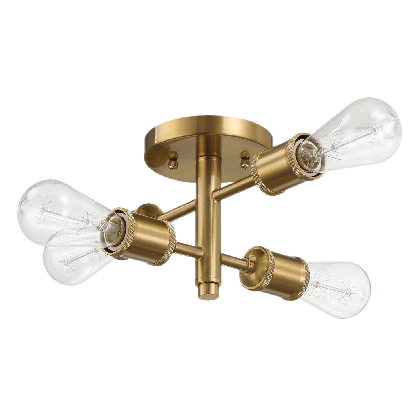 Ephemeral Retro Semi Flush Mount Ceiling Pendant with Four Lights in Antique Brass and Clear Glass, 11'W x 6.5'H