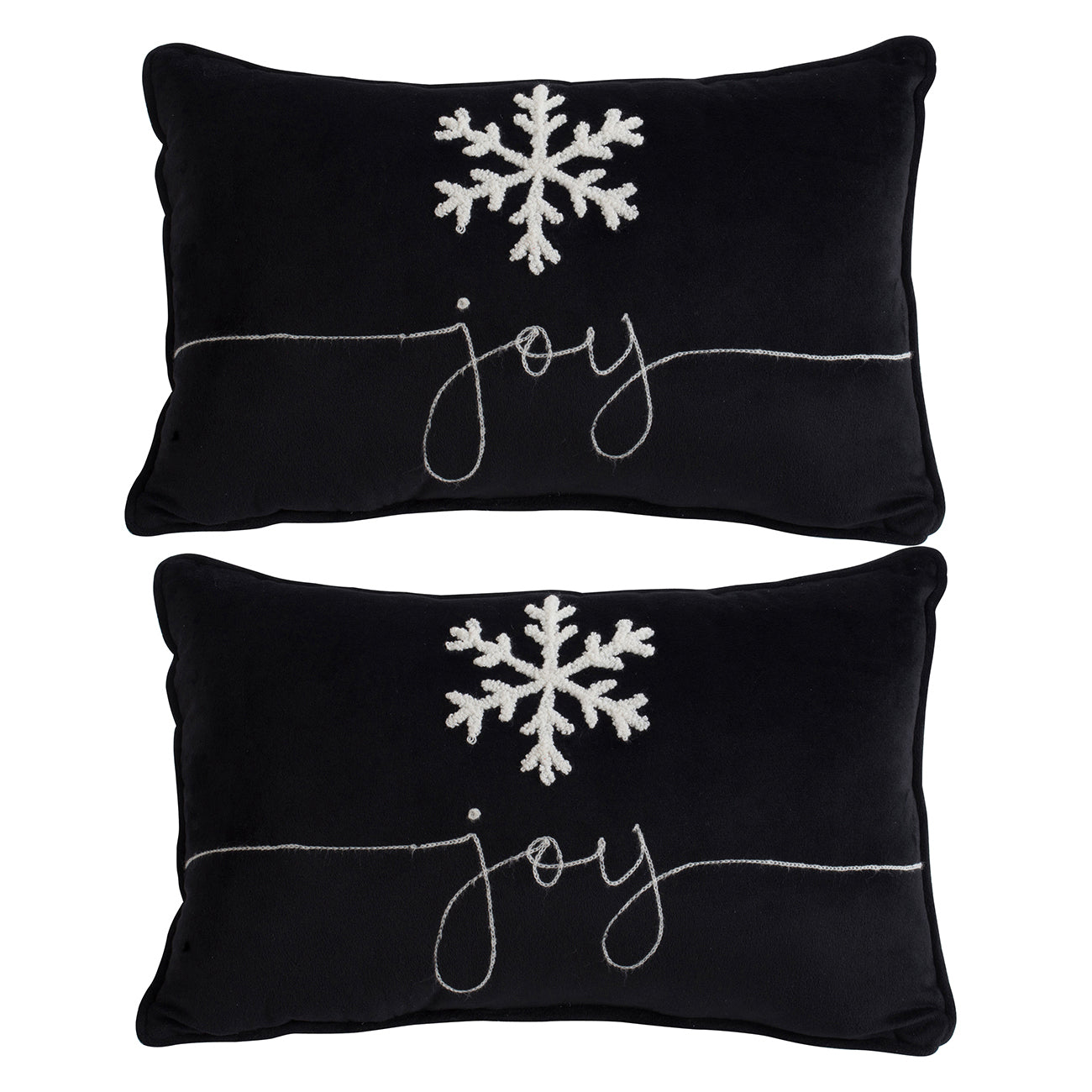 Set of 2, 18x12' Black Velvet Pillow With Embroidered Joy And Frosty Snowflake, for Christmas Halloween Holiday Decor