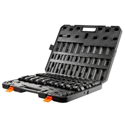 Impact Sockets Set 43pcs 6-Point 1/2in Drive Bit Ratchet Tool Kit Case