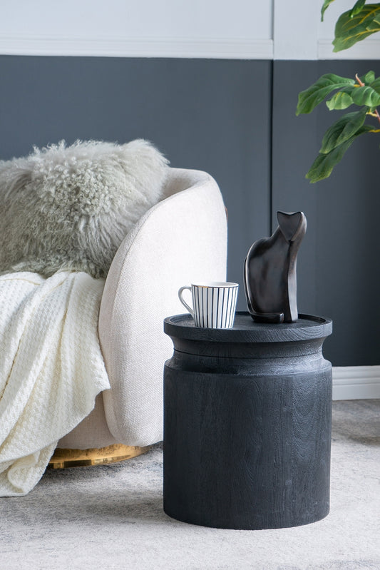 D14x16' Black Wooden Cylinder Side Table