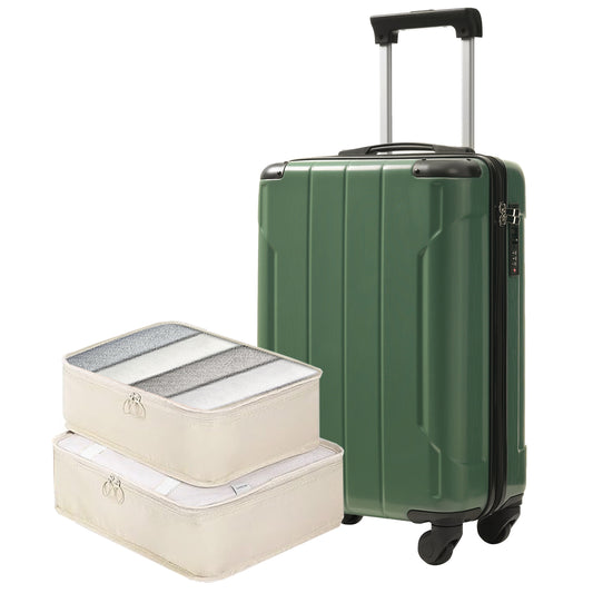20-Inch Hardshell Carry-On Luggage, Lightweight Durable ABS Suitcase with Spinner Wheels, Built-in TSA Lock, 2 Packing Cubes, Green
