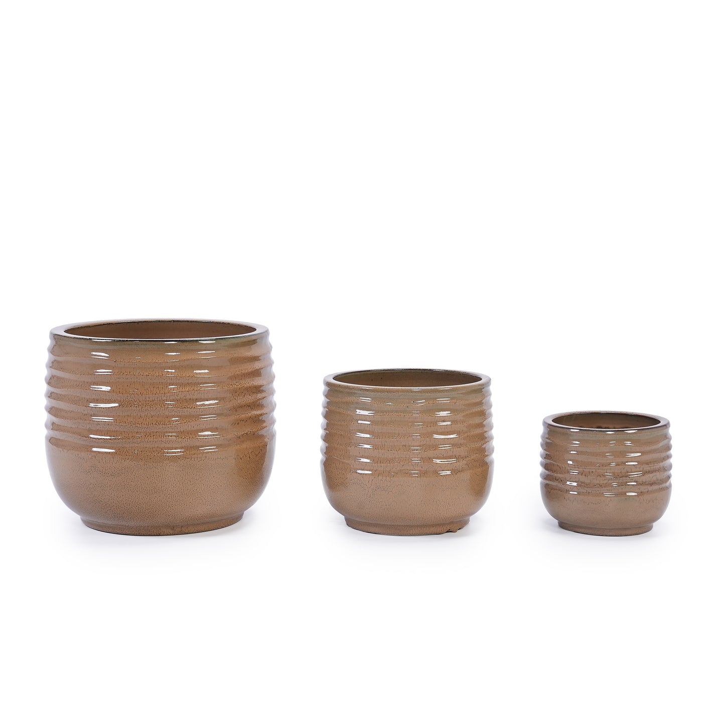 Set of 3 Ceramic Flowerpot, Modern Planter for Patio, Garden, Windowsill - Antique Bronze