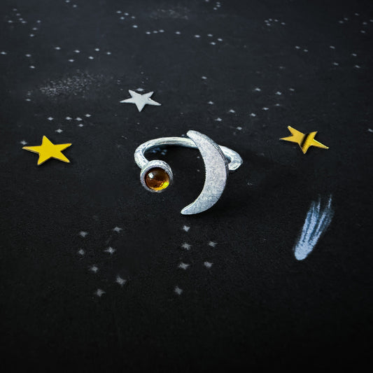 Crescent Moon Birthstone Ring